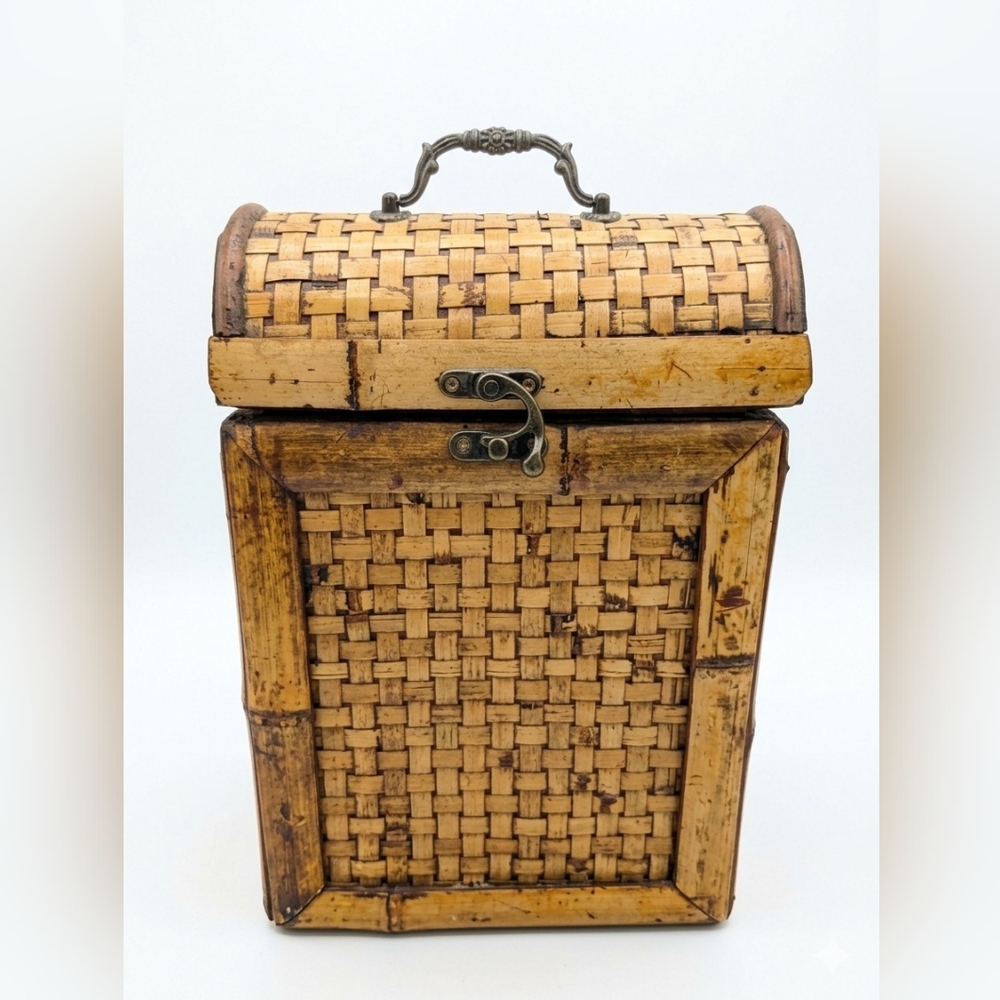 Vintage Rattan /Bamboo Decorative Box - Natural Yellow Finish